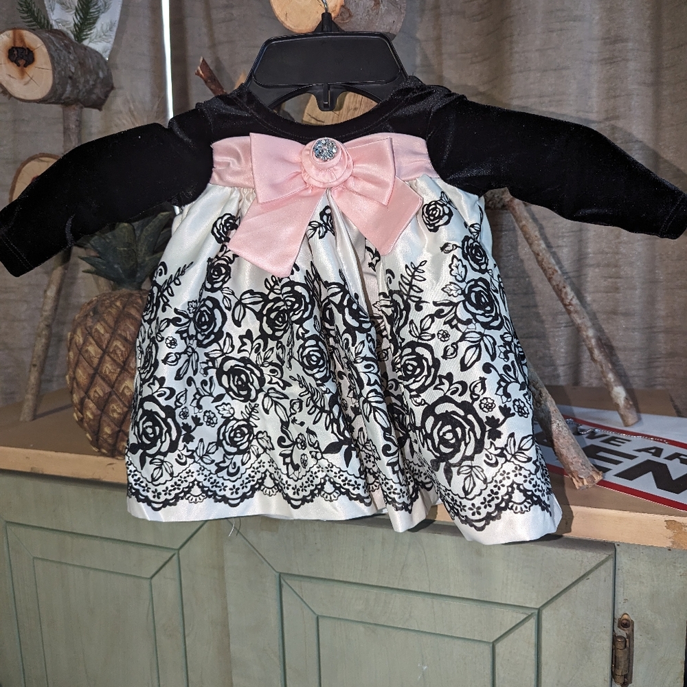 Bonnie Baby Black and White Floral Dress with Pink Bow